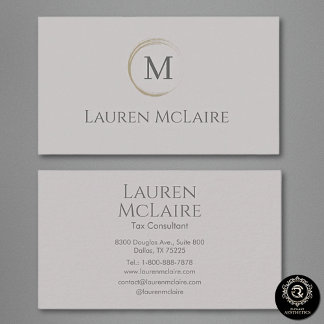 Cartão De Visita Elegant Taupe Gray Circle Monogram Business Card