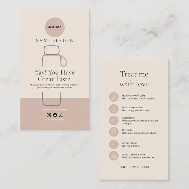 Cartão De Visita Elegant Tumbler Care Instructions Custom Than you (Frente/Verso)