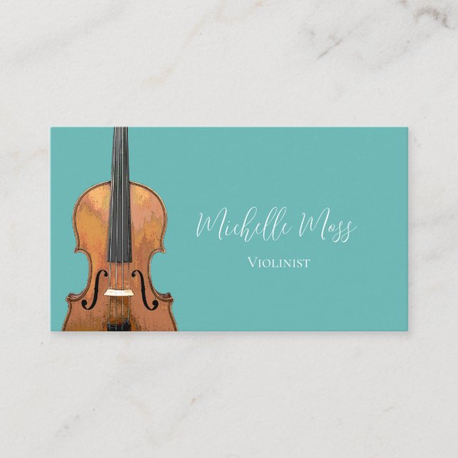 Cartão De Visita Elegant Violin Music Teacher Violinist Trendy Teal (Frente)