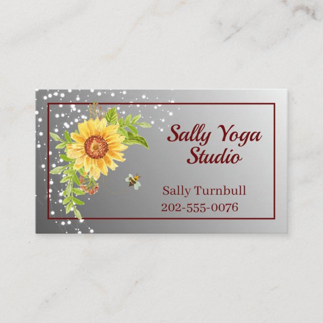 Cartão De Visita Elegant Watercolor Yellow Sunflower Business Card (Frente)