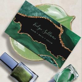 Cartão De Visita elegante agate verde-aquarela a preto
