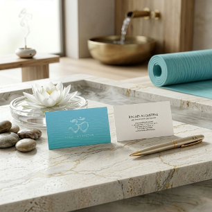 Cartão De Visita Elegante Água cai Fonte Símbolo OM YOGA Instrutor