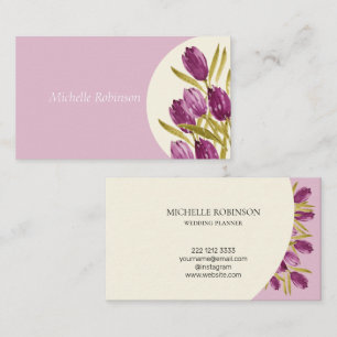 Cartão De Visita Elegante Aquarela Flores de Tulipas Profissionais