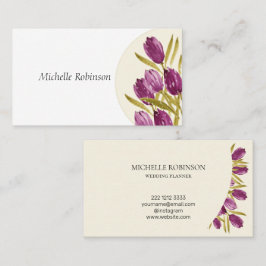 Cartão De Visita Elegante Aquarela Flores de Tulipas Profissionais