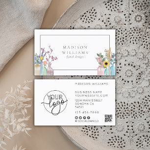 Cartão De Visita Elegante Aquarela Logotipo Florestal Floral Código