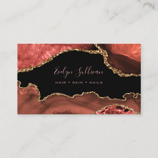 Cartão De Visita elegante aquarela queimada, agata castanha siena (Frente)