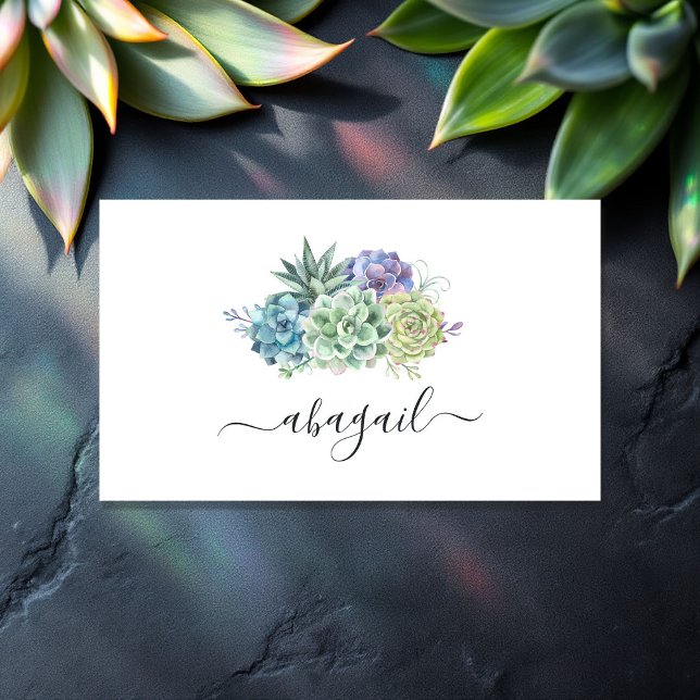 Cartão De Visita Elegante Aquarela Suculente Profissional Floral (Elegant Watercolor Succulent Floral Professional Business Card)