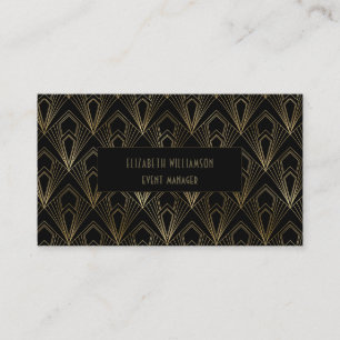 Cartão De Visita Elegante Arte Deco Profissional Preto e Dourado