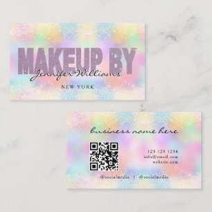 Cartão De Visita Elegante Artista de Maquiagem com Código QR Hologr