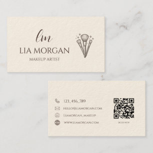 Cartão De Visita Elegante Artista de Maquiagem Creme e Marrom 