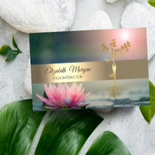 Cartão De Visita Elegante Árvore de Ouro Lótus Yoga