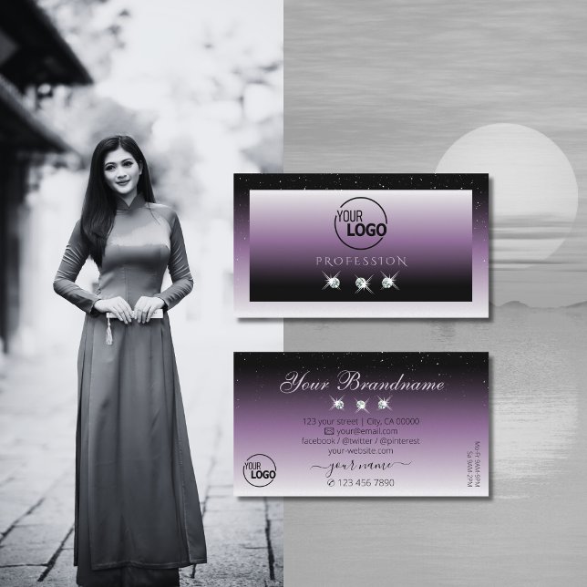 Cartão De Visita Elegante As Joias Sparkle Roxas Pretas Elegantes A (Criador carregado)