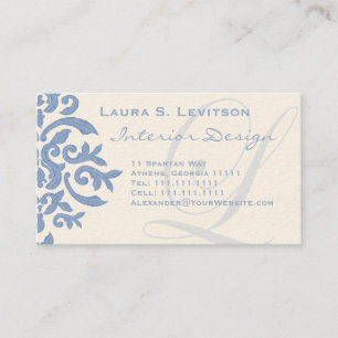 Cartão De Visita Elegante Azul e Creme - Letra L