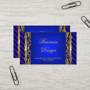 Cartão De Visita Elegante Azul Real Dourado Floral Onda