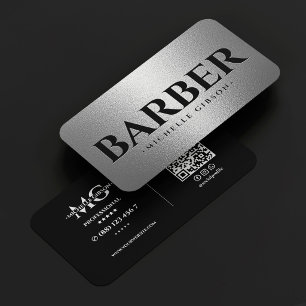 Cartão De Visita Elegante Barbeiro de Viagem Preto Falso Prata Barb