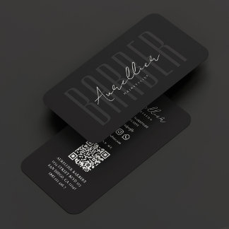 Cartão De Visita Elegante Barber Barbershop Black White Script