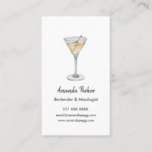 Cartão De Visita Elegante bartender de Martini em aquarela, Mixolog