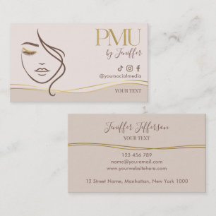Cartão de visita elegante Bege & Dourado PMU