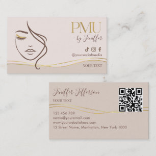 Cartão de visita elegante Bege & Dourado PMU