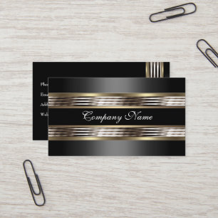 Cartão De Visita Elegante Bege Prata Cromo Metal Preto
