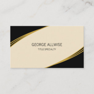 Cartão De Visita Elegante Bege, Preto e Dourado