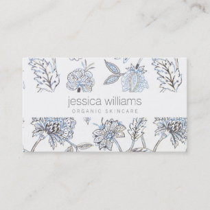 Cartão De Visita Elegante Bela Azul Padrão Floral Cosmetólogo