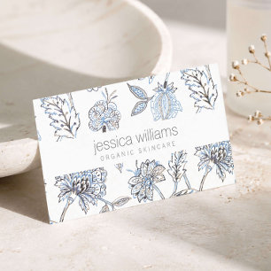Cartão De Visita Elegante Bela Azul Padrão Floral Cosmetólogo