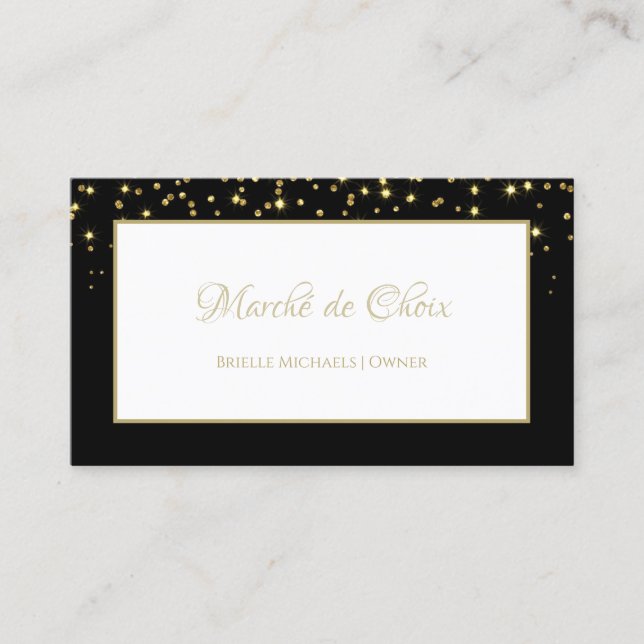 Cartão De Visita Elegante Black e Dourado Sparkle Boutique (Frente)