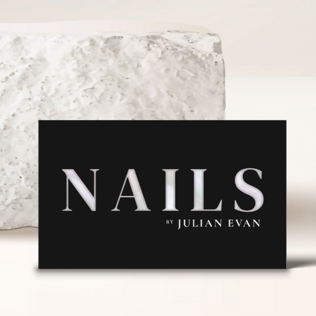 Cartão De Visita Elegante Black Holographic Nail Technician (Criador carregado)