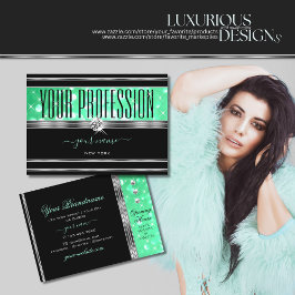 Cartão De Visita Elegante Black Mint Green Glitter Diamantes Silver