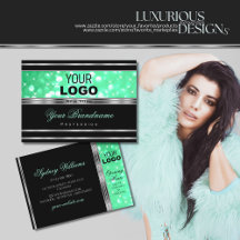 Elegante Black Mint Green Glitter Stars Logotipo P