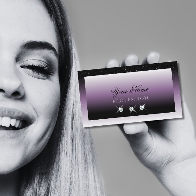 Cartão De Visita Elegante Black Purple Ombre Jewels Na moda (Criador carregado)