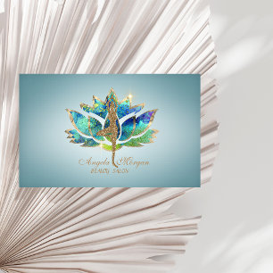 Cartão De Visita Elegante Blue Lotus Flower Glitter Yoga Girl