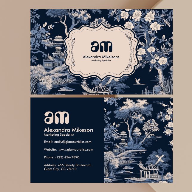 Cartão De Visita Elegante Blue Toile De Jouy (Criador carregado)
