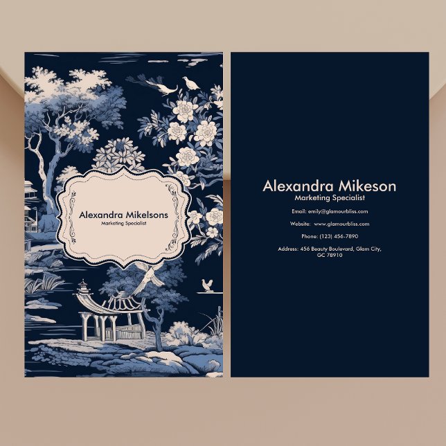 Cartão De Visita Elegante Blue Toile De Jouy (Criador carregado)