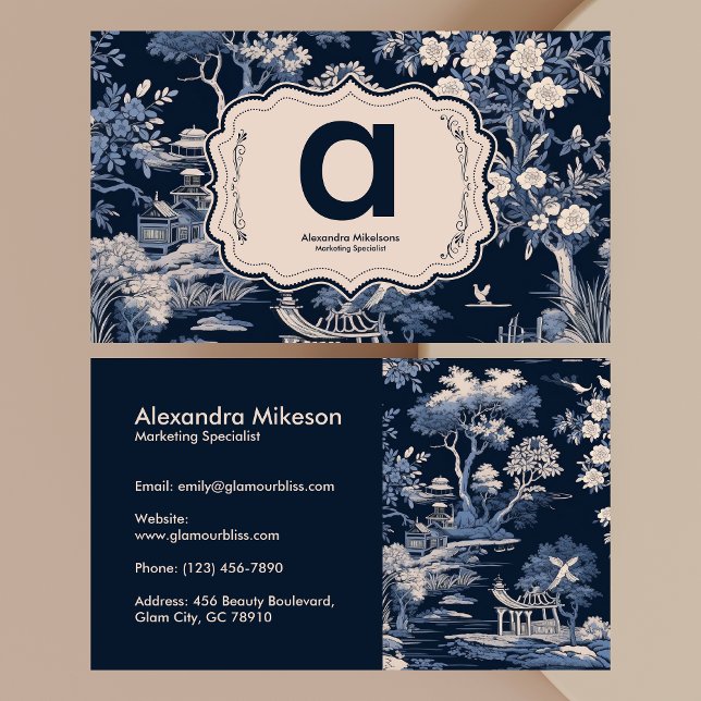 Cartão De Visita Elegante Blue Toile De Jouy (Criador carregado)