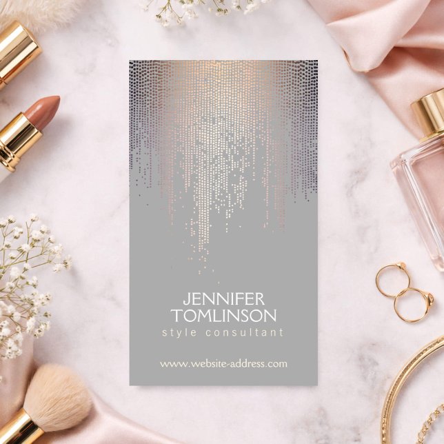 Cartão De Visita Elegante Blush Confetti - Cinza de Padrão de Chuva (Criador carregado)