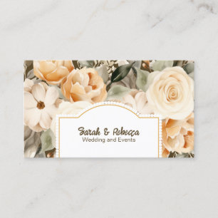 Cartão De Visita Elegante Boho Boemia Dourado Champanhe Marrom Flor