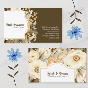 Cartão De Visita Elegante Boho Boêmio Dourado Champanhe Marrom Flor