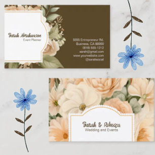 Cartão De Visita Elegante Boho Boêmio Dourado Champanhe Marrom Flor