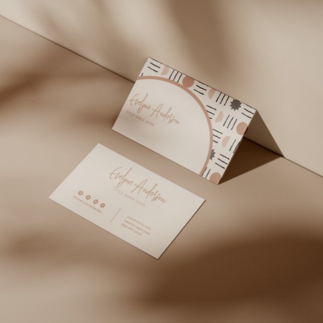 Cartão De Visita Elegante Boho Neutral Terracotta Abstrato Patterno (Criador carregado)