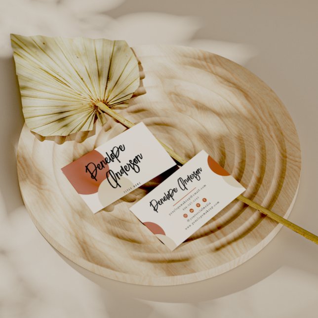 Cartão De Visita Elegante Boho Neutro Chic Terracotta Moderno Único (Criador carregado)