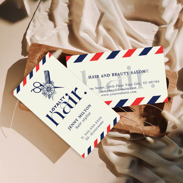 Cartão De Visita Elegante Boho Red Blue Tesoura Hair Stylist (Criador carregado)
