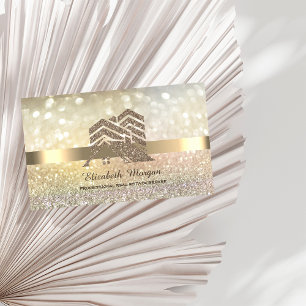 Cartão De Visita Elegante Bokeh Brilho Dourado Telhado da Casa