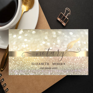 Cartão De Visita Elegante Bokeh Dourado Feather Notary