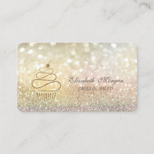 Cartão De Visita Elegante Bokeh Dourado Glitter Cupcakes