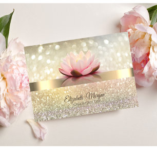 Cartão De Visita Elegante Bokeh Dourado, Instrutora de Yoga de Flor