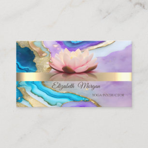 Cartão De Visita Elegante Bokeh Dourado, Instrutora de Yoga de Flor