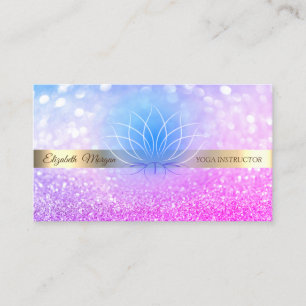 Cartão De Visita Elegante Bokeh Dourado Stripe Lotus Yoga Instrutor