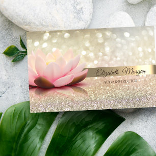 Cartão De Visita Elegante Bokeh Faixa Dourada, Lótus Yoga